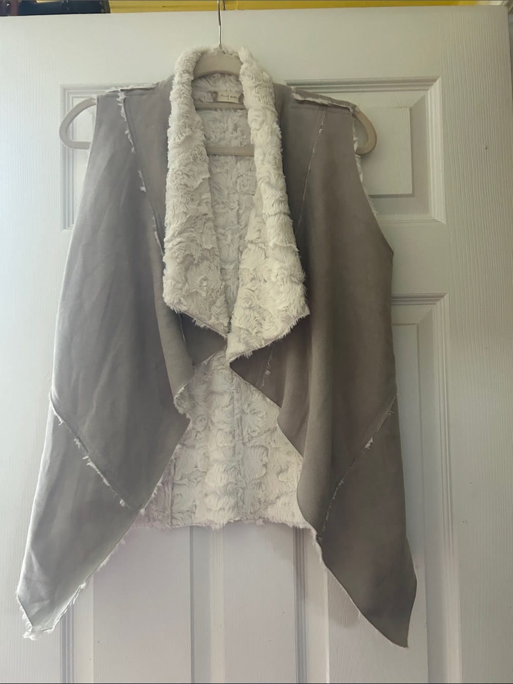 Altar'd State Taupe Suede-Look Vest with Cream Faux-Fur